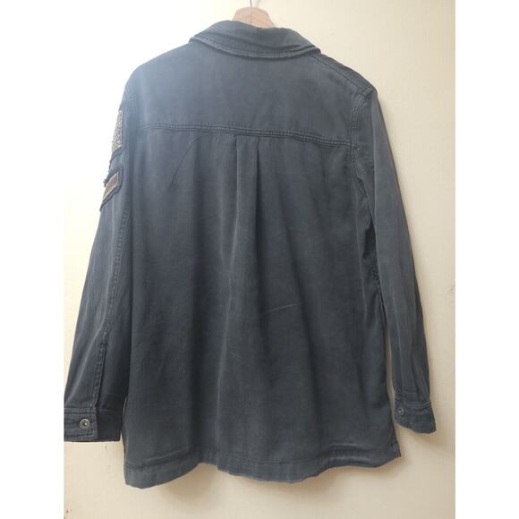 Free People Embellished Black Military Utilitarian Shirt Jacket Eagle Size M - Picture 9 of 15